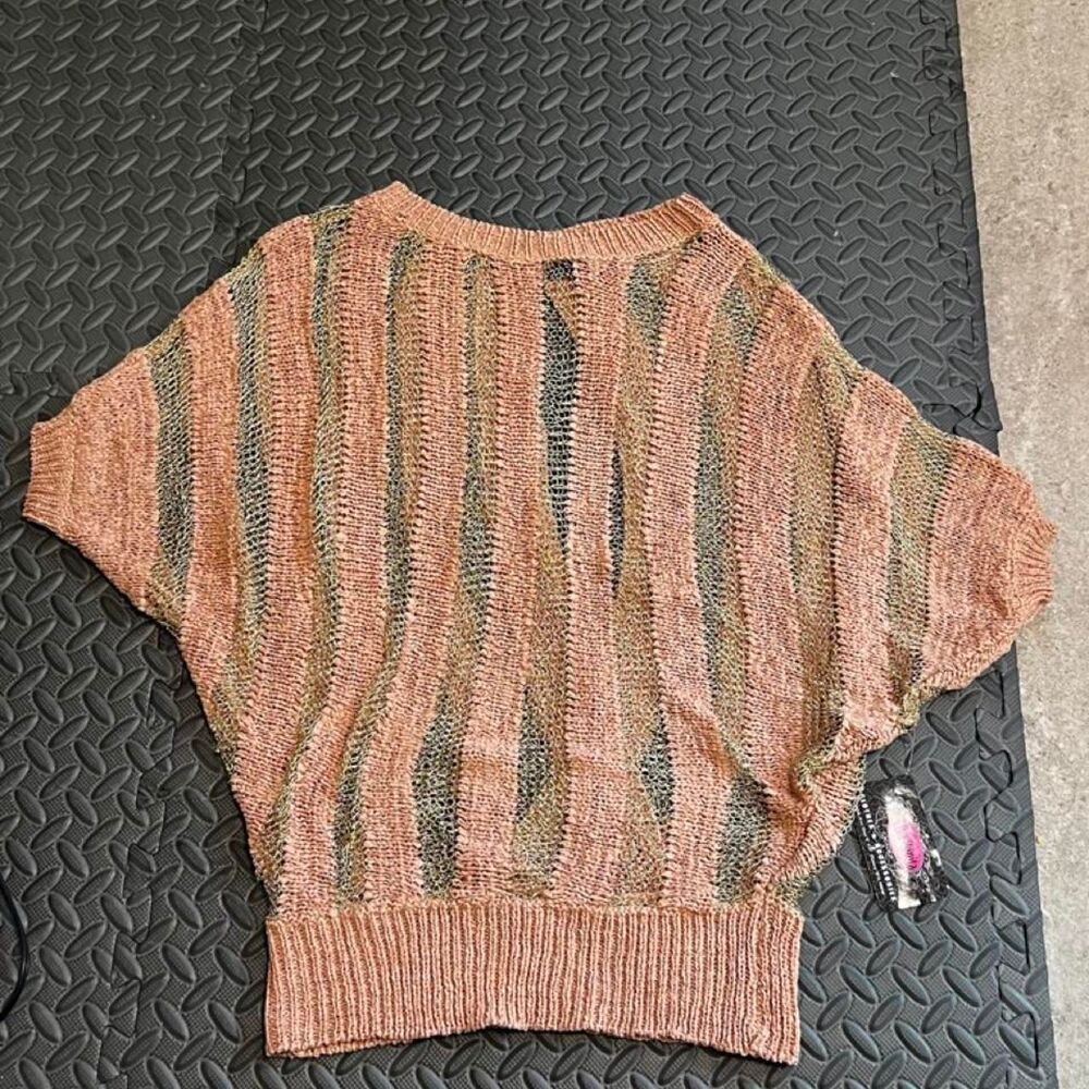 Coquette Boho Pink & Gold Striped Open-Back Sweater - Size Small.